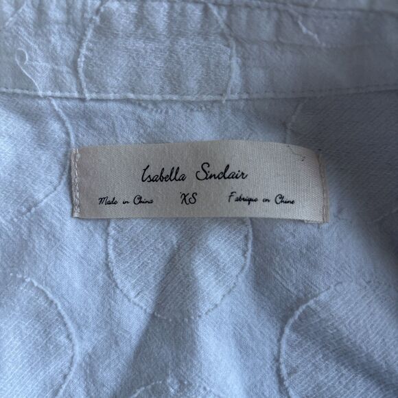 Anthropologie Isabella Sinclair Women Blue 3/4 Sleeve Button-Down Shirt XS - Picture 4 of 9